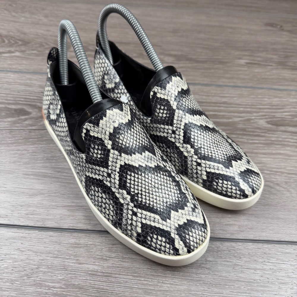 Vince Womens Blair Slip On Sneakers Snake Print Leather Grey Black Size 6